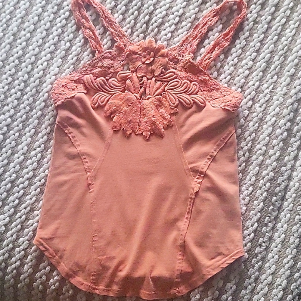 Peach Colored Tank w/ Lace Detail From Free People,Size Medium